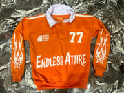 Endless Attire Flame Varsity Jersey - Orange | Bold Streetwear Rugby Shirt | Sizes M–XXL