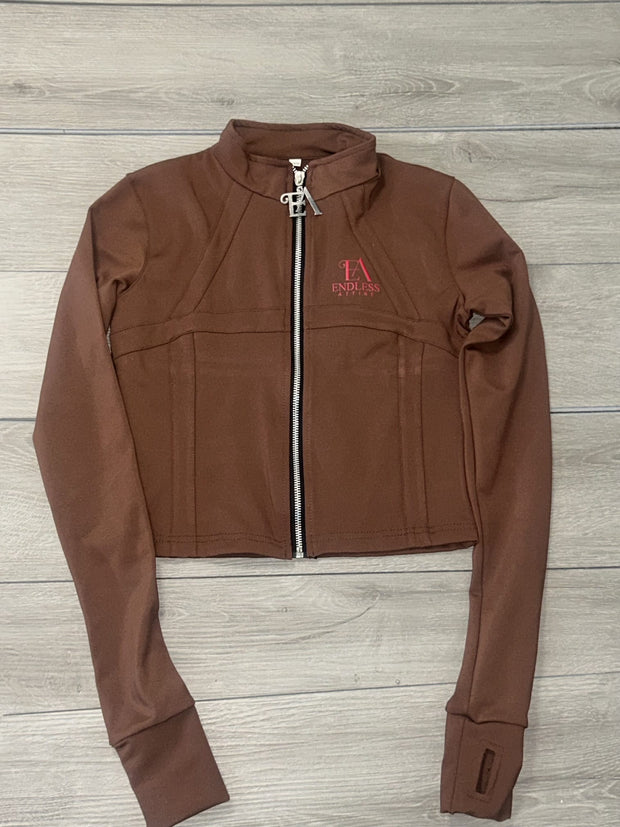 Endless Attire Mocha Brown Performance Jacket | Sporty Streetwear Zip-Up | Sizes M–XXL